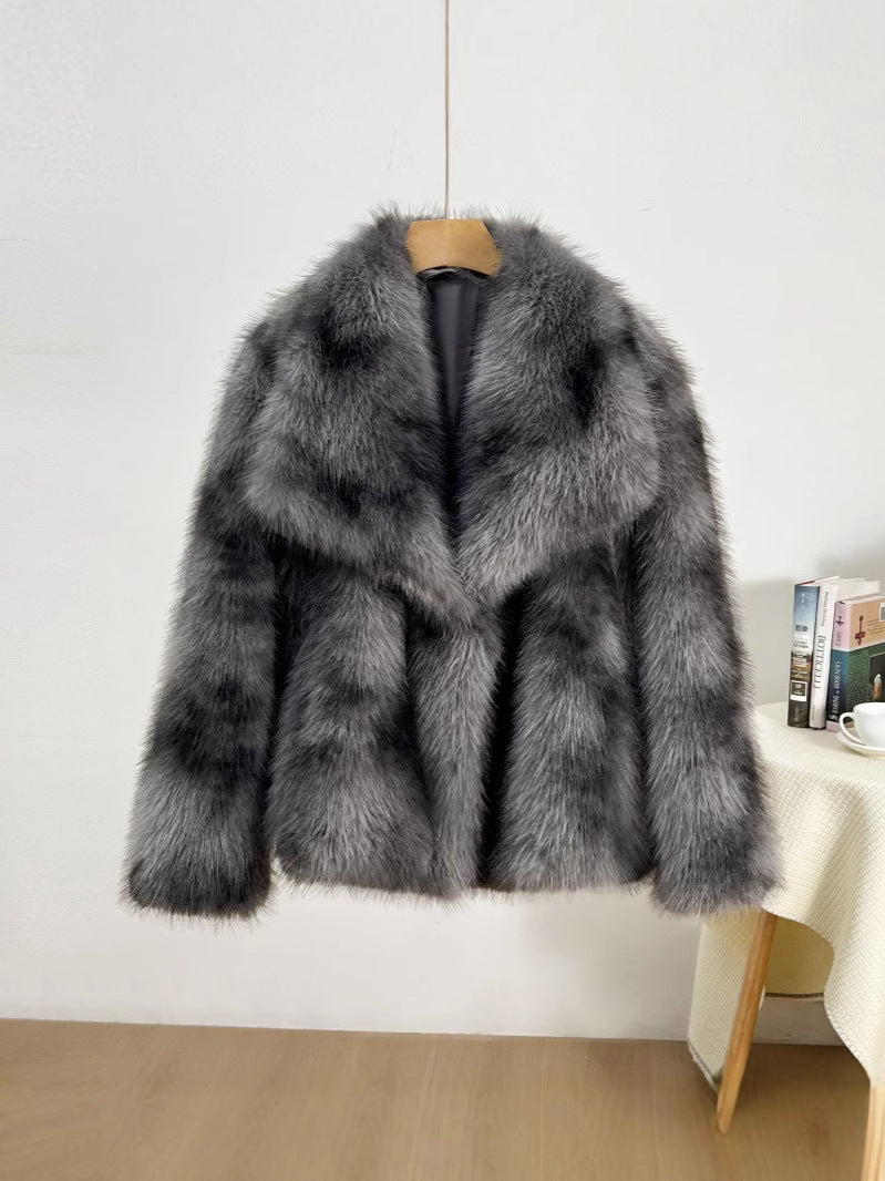 imitation fur large lapel tops wool loose