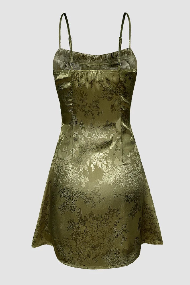 jacquard satin splicing lace resort glossy dress