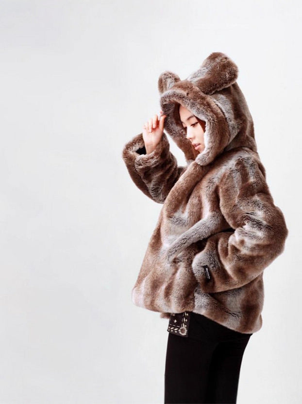Faux Fur Jacket Bear Ears Cartoon Jacket