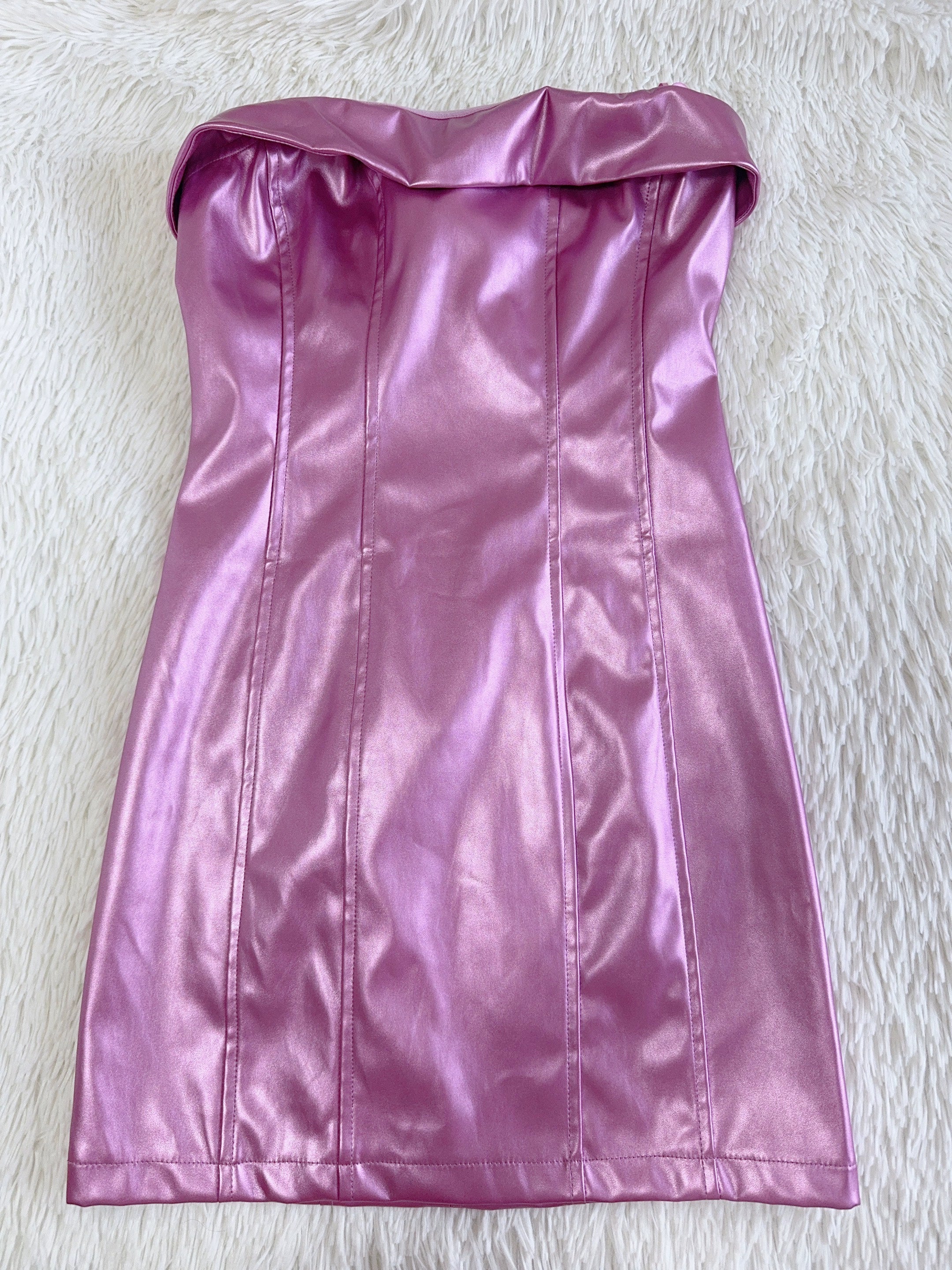 pink glossy chest wrap mini dress