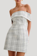 tight plaid A-line one-shoulder dress