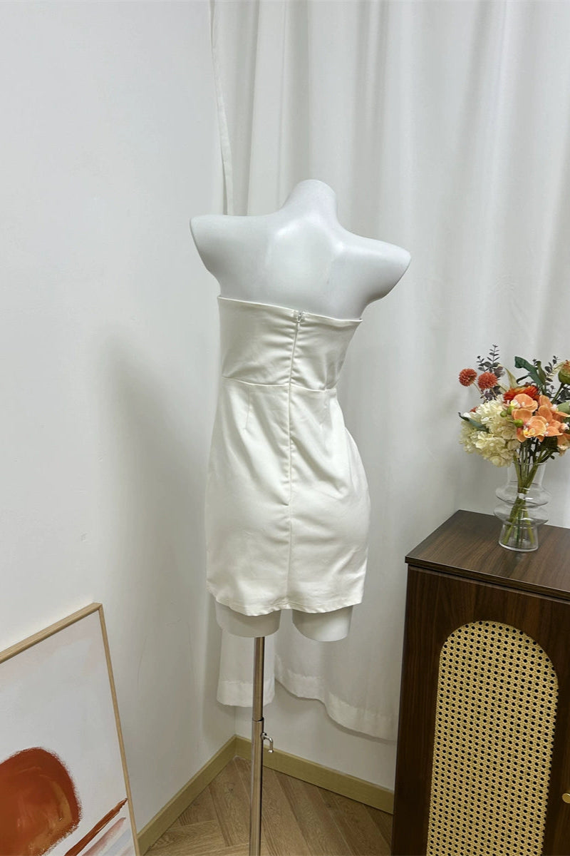 white herringbone bandeau mini dress