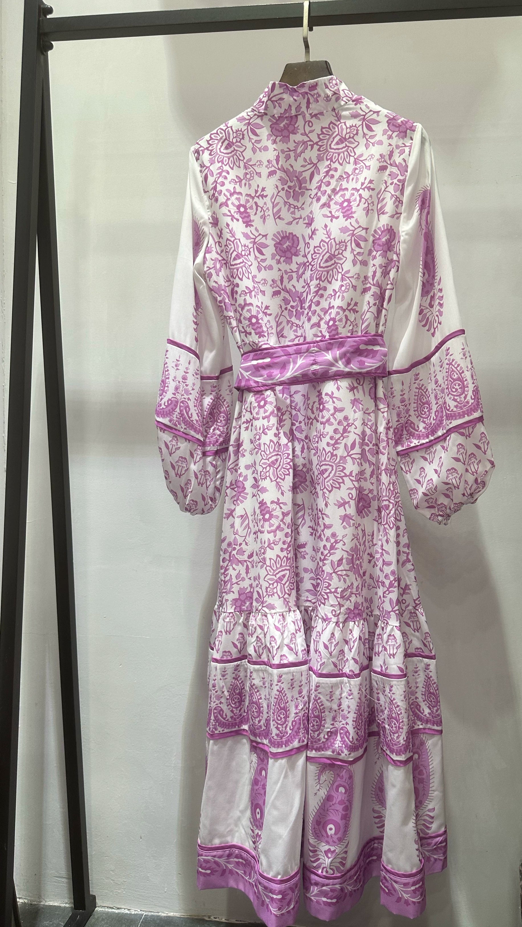 purple floral print midi dress