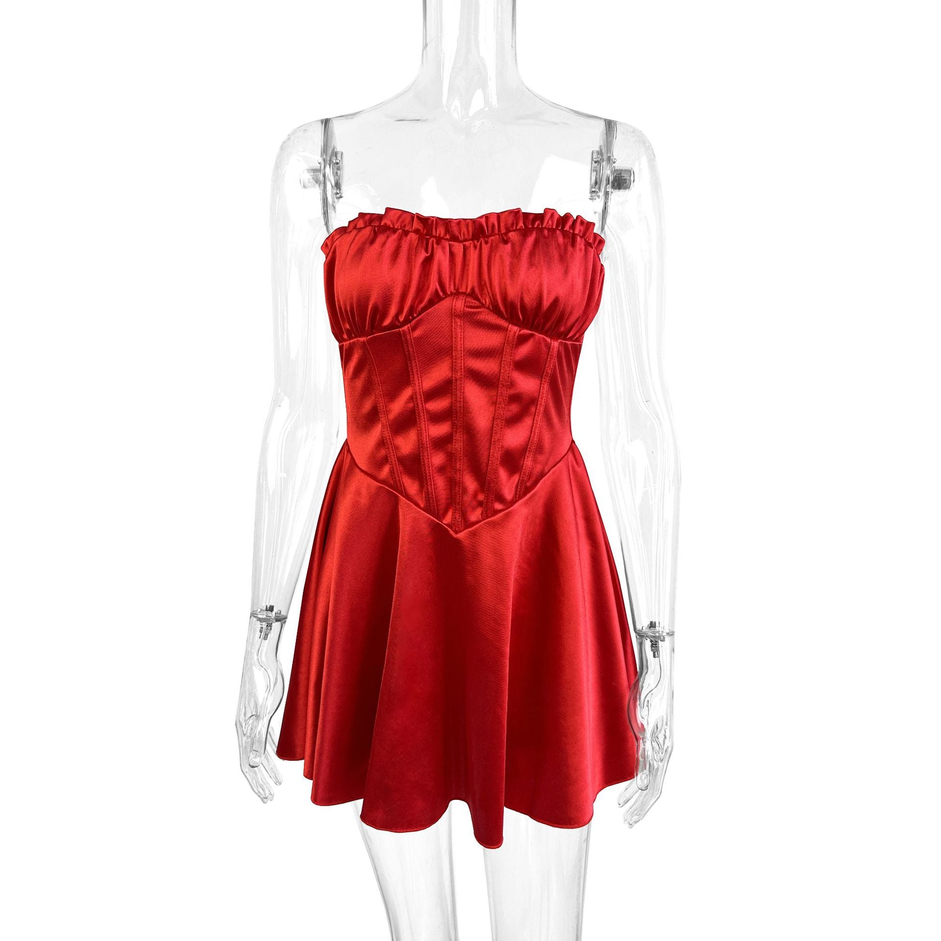 red A-line off-shoulder sleeveless mini dress