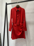 red beaded tie hip wrap long sleeve mini dress