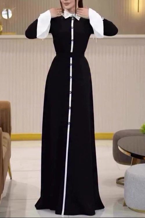 carlin long-sleeved long skirt waist dress