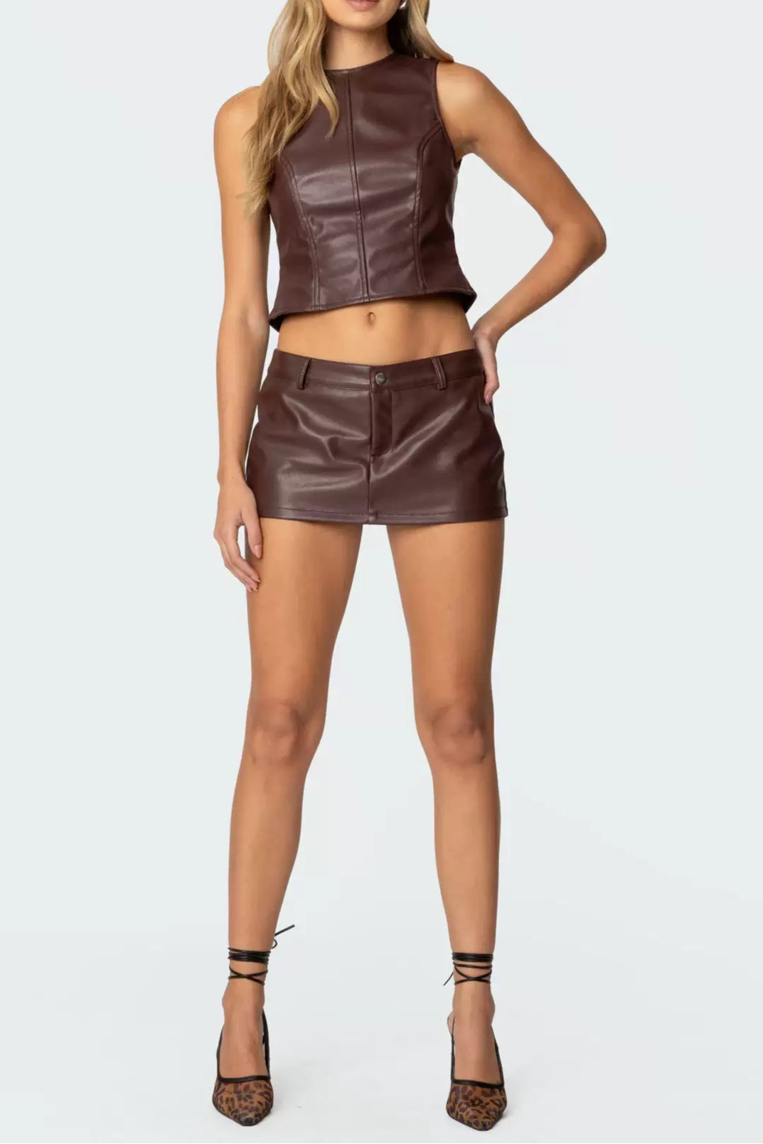 brown backless bow strap sleeveless top