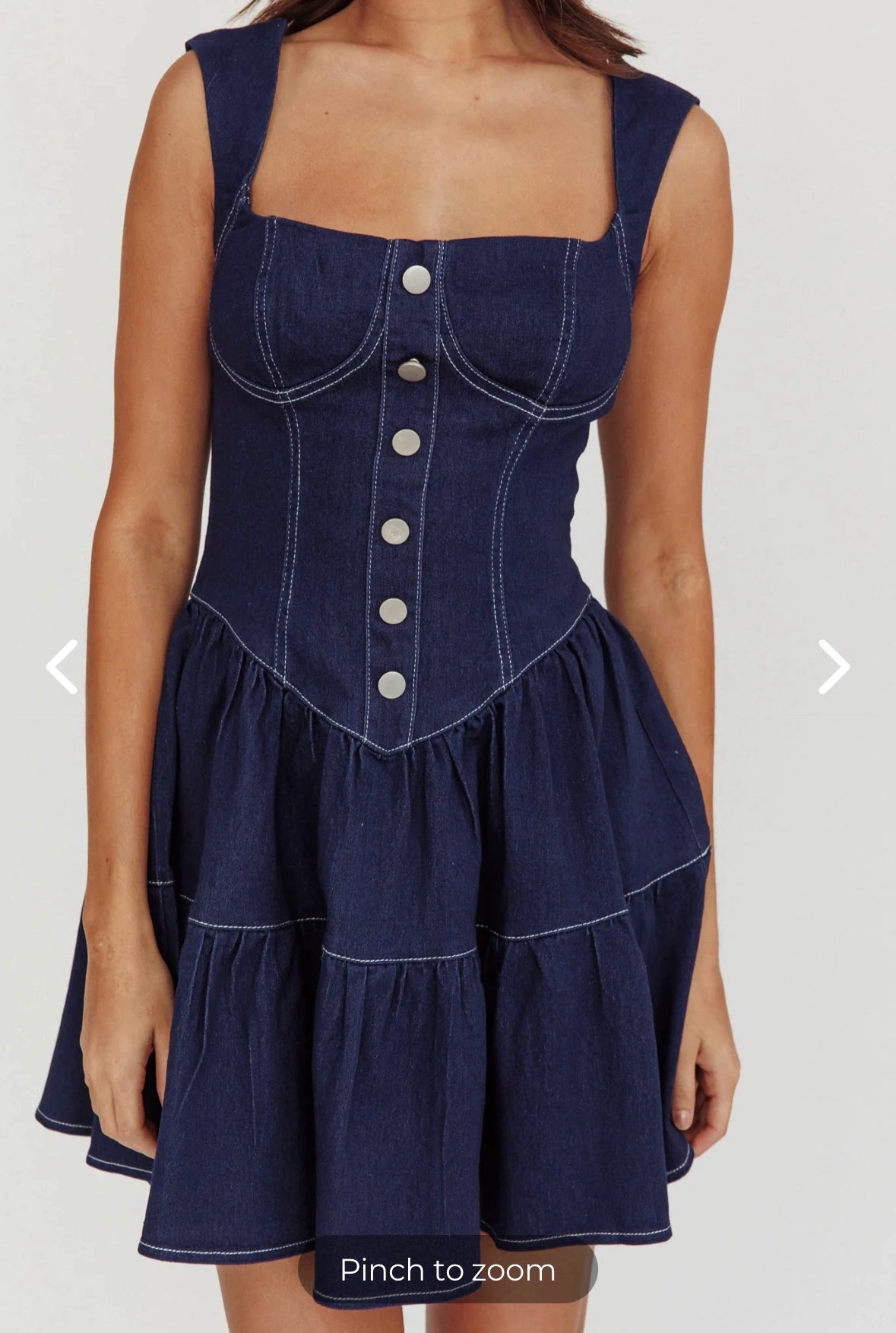 square neck corset buttoned denim waist mini dress