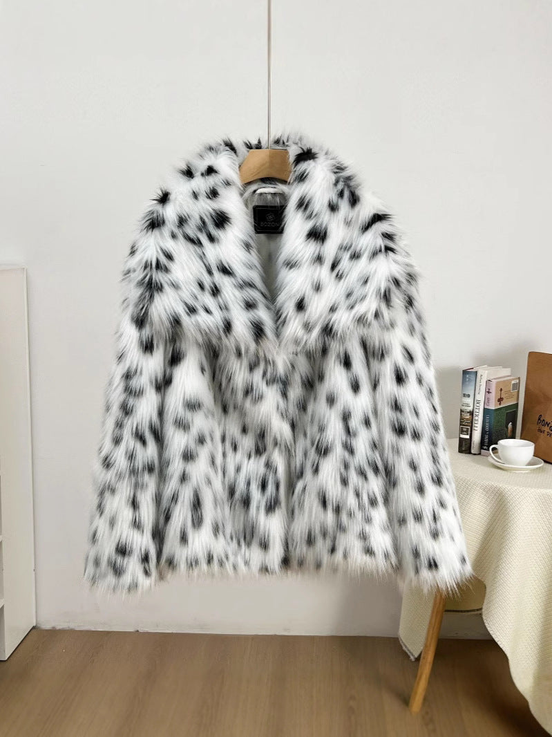 imitation fur large lapel tops wool loose