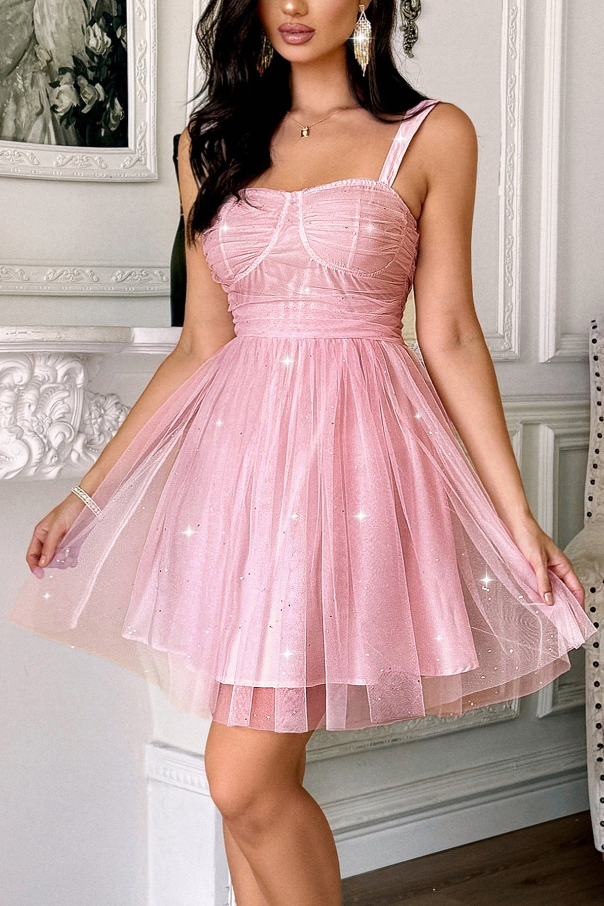 pink back bow slip mini dress