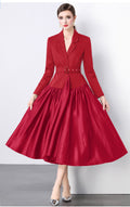 Suit collar belted long skirt