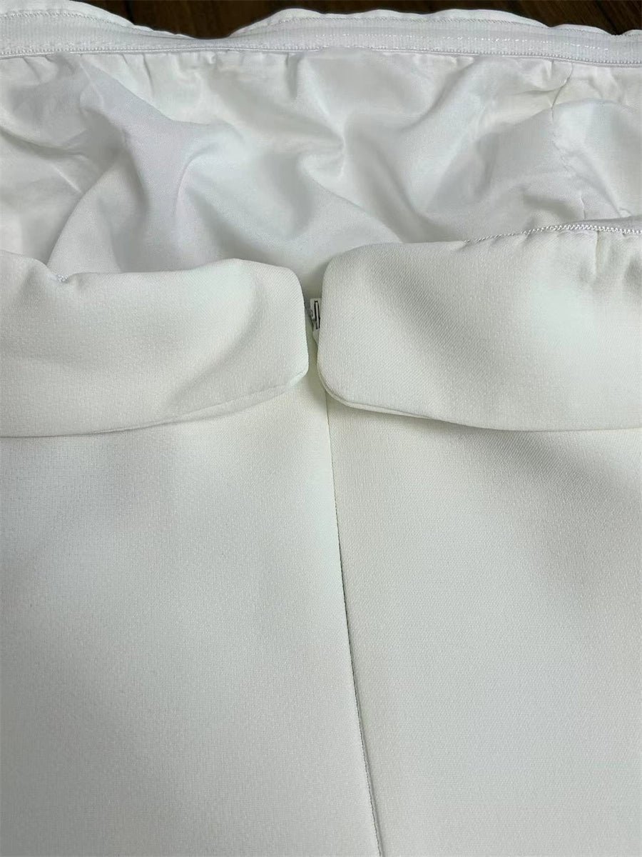 white sleeveless bandeau cinquet mini dress