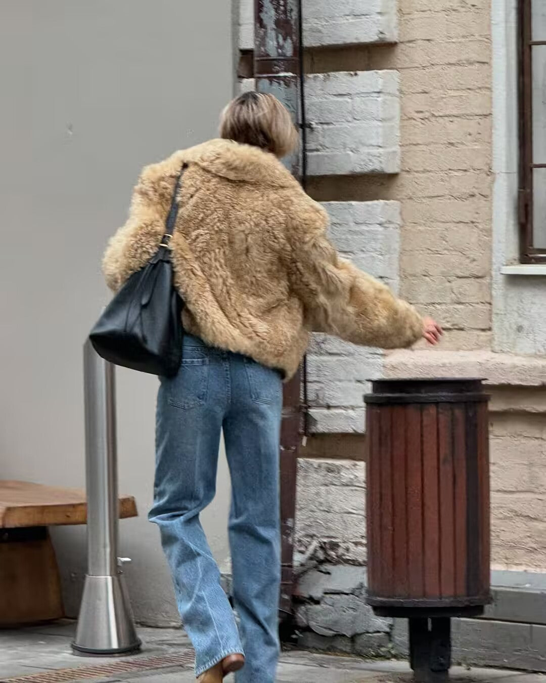 faux fur all-in-one jacket in dark brown