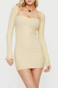 beige square neck knitted mini dress