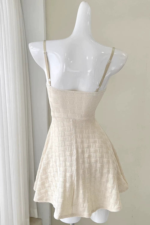 apricot off-shoulder cinched waist A-line mini dress