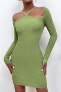 green long sleeve halterneck hip knitted dress
