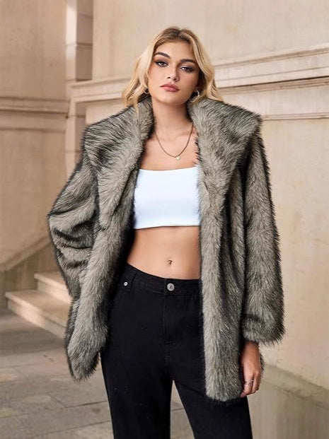 Luxe Faux Fur Mid-Length Blazer Jacket