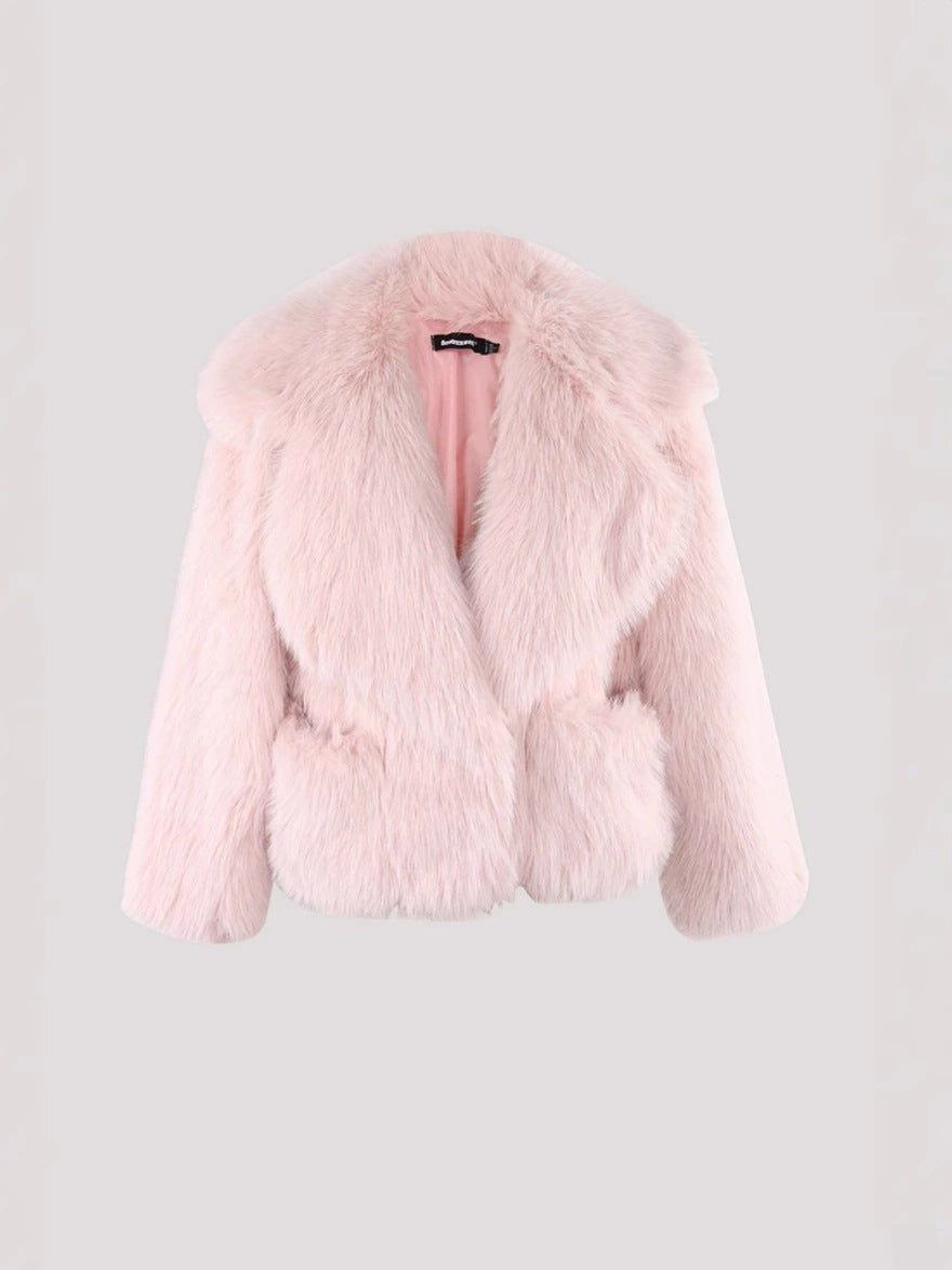 imitation fox fur short fur coat