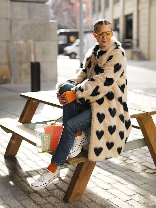 Heart-shaped faux fur thick long coat