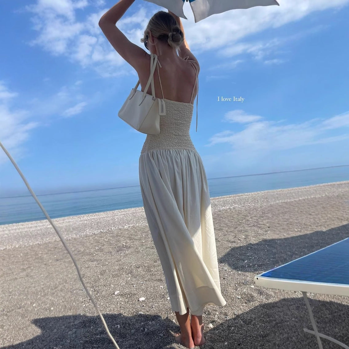 Strapless Fitted Spaghetti Strap Long Dress - white