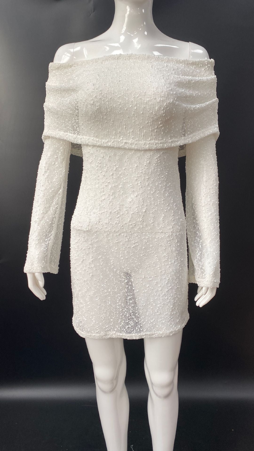 Knitted openwork one-line see-through openwork mini dress