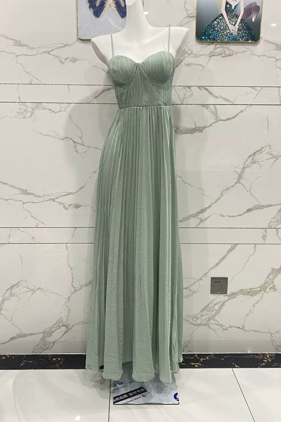 suspender open back pleated chiffon dress