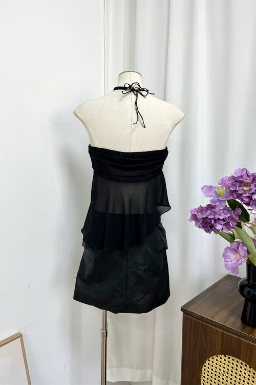 black satin chiffon splicing irregular hem bandeau