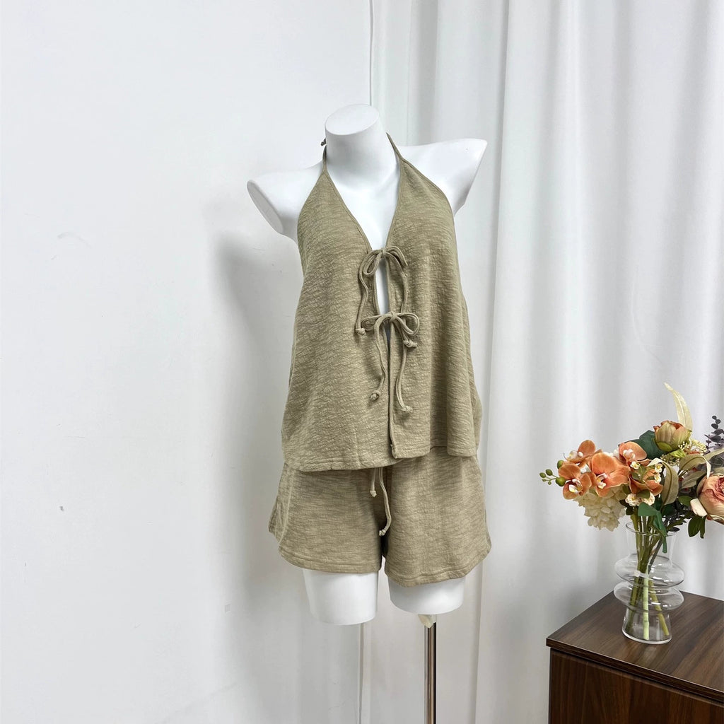 green halterneck bow suspender
