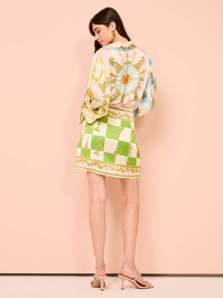 leila Lantern sleeve printed mini dress