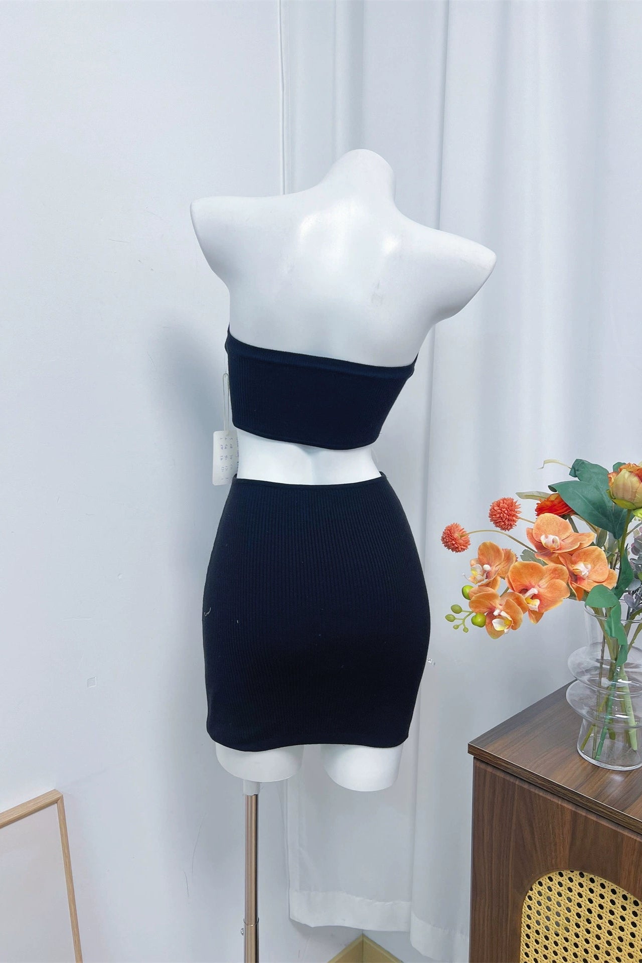 black knitted bandeau waistless dress