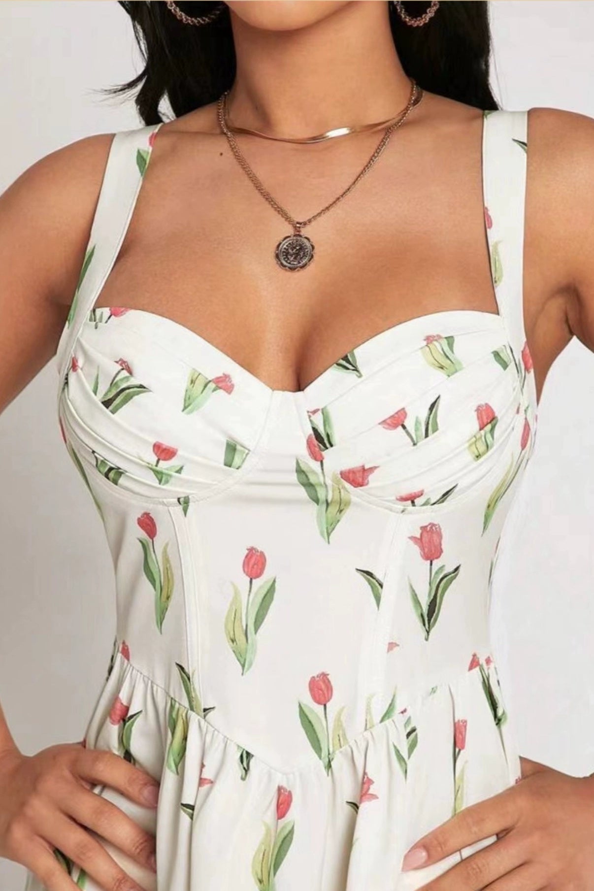 vintage tulip print slip midi dress