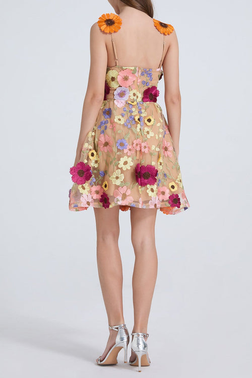 georgia 3d Floral Lace mini Dress in apricot