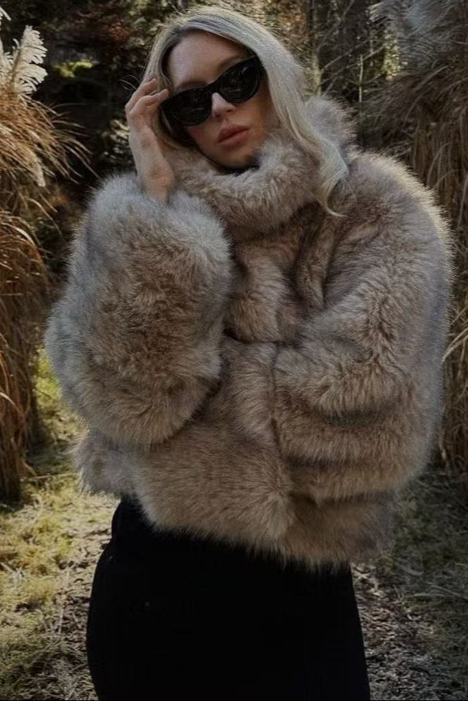 faux fur short coat in pale brown
