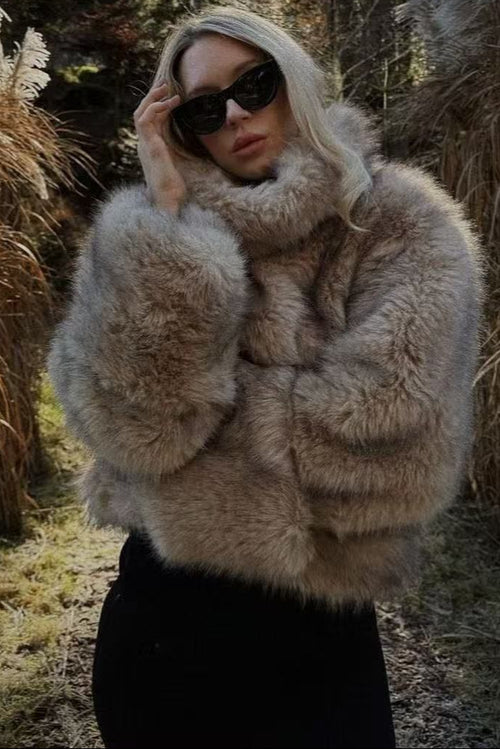 faux fur short coat in pale brown