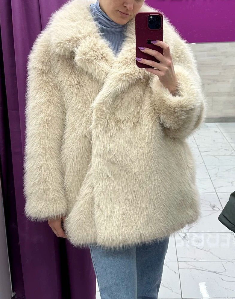 imitation fox fur coat in winter