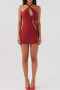 burgundy cut-out suspender mini dress