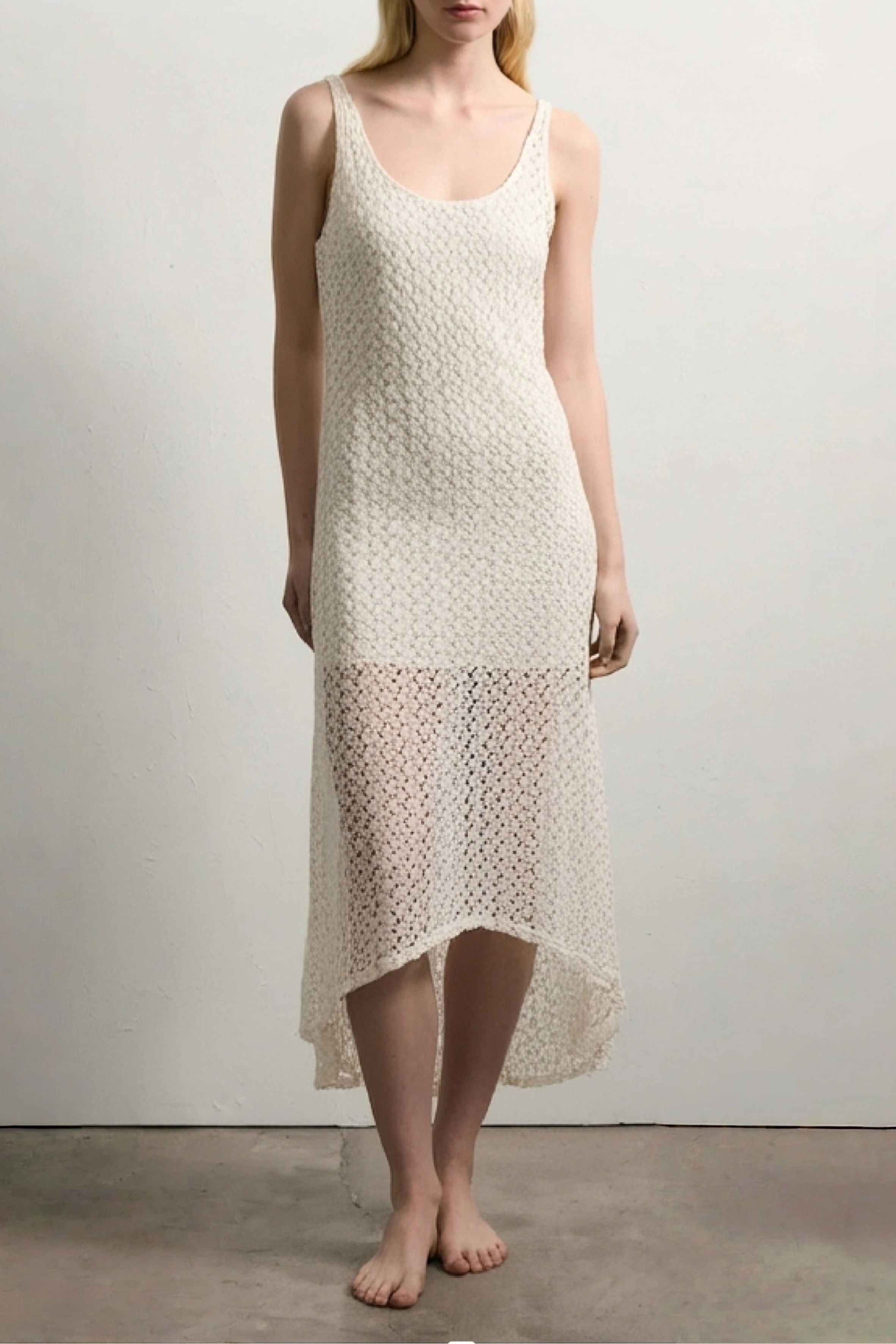 white hollow crochet camisole dress