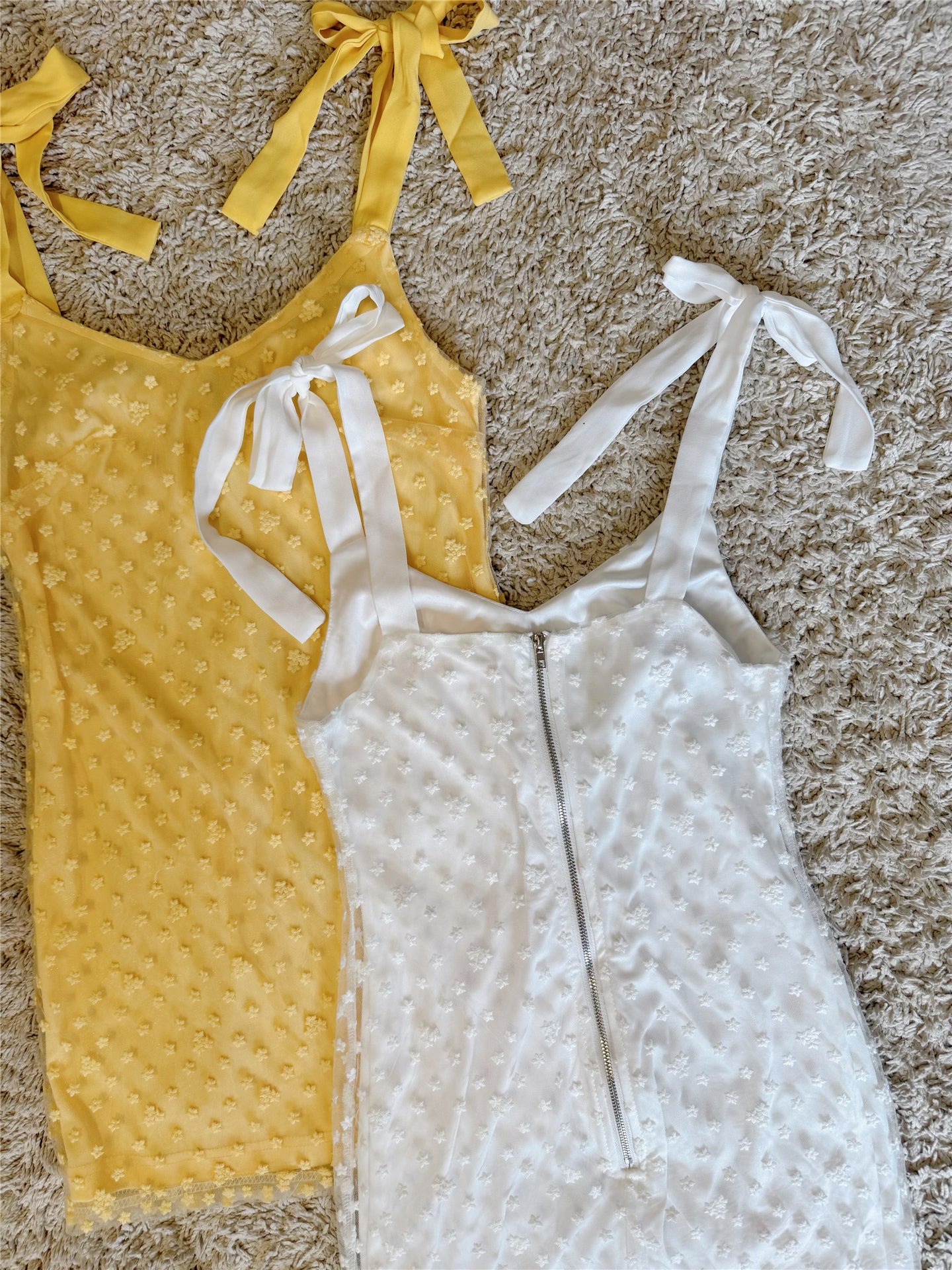 mesh flower embroidery bow lace-up dress
