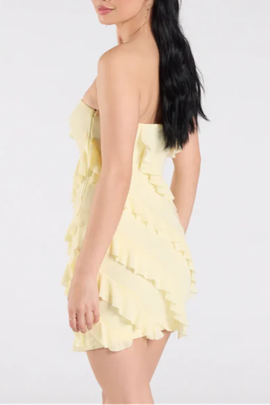 yellow mesh bandeau mini dress