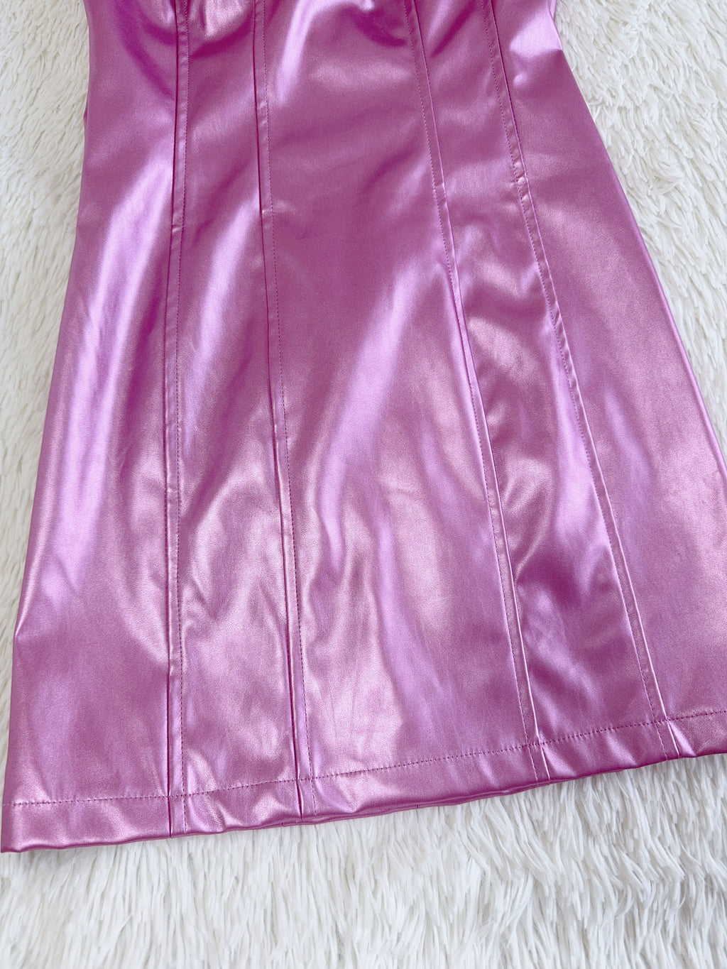 pink glossy chest wrap mini dress