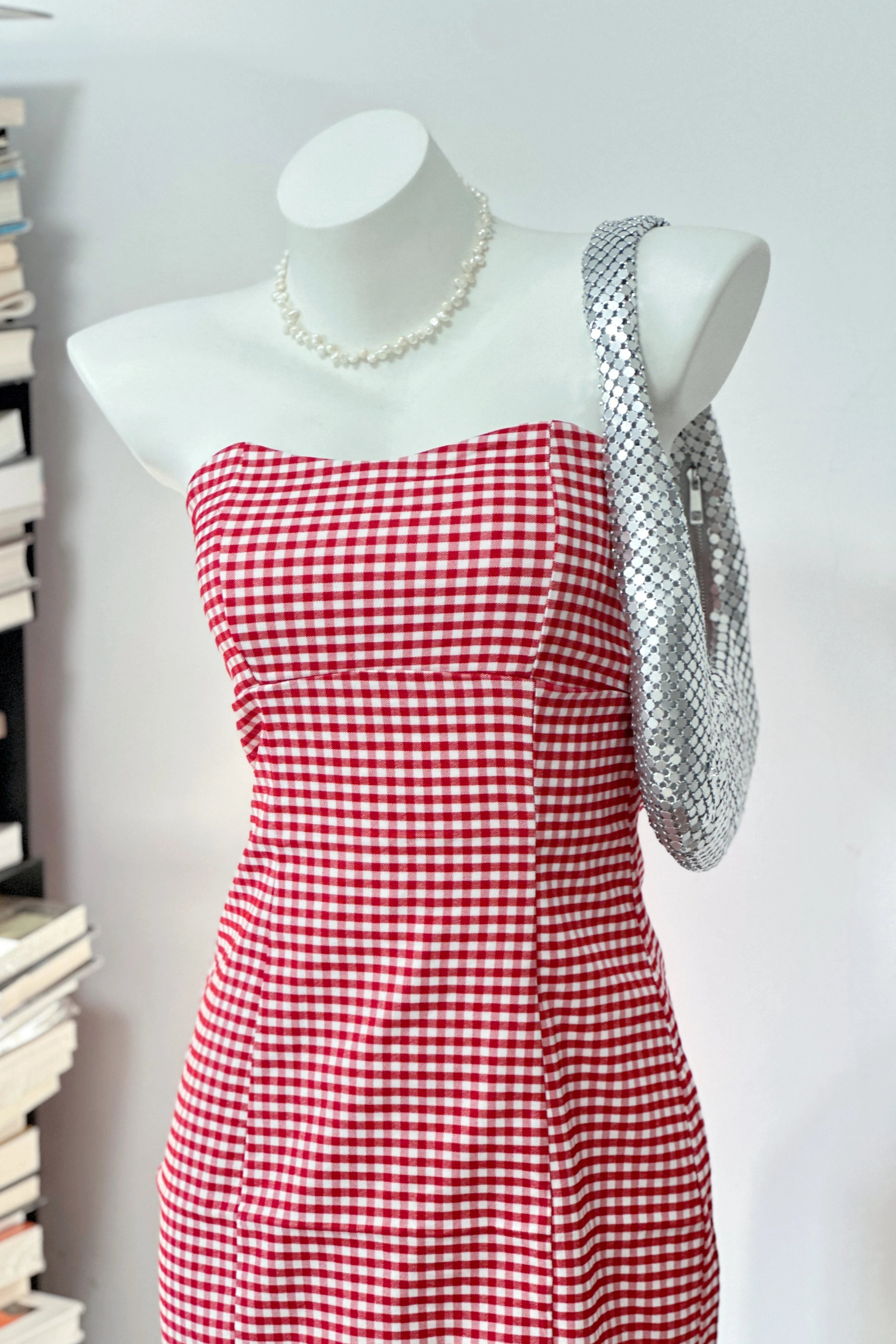 slim bandeau plaid mini dress
