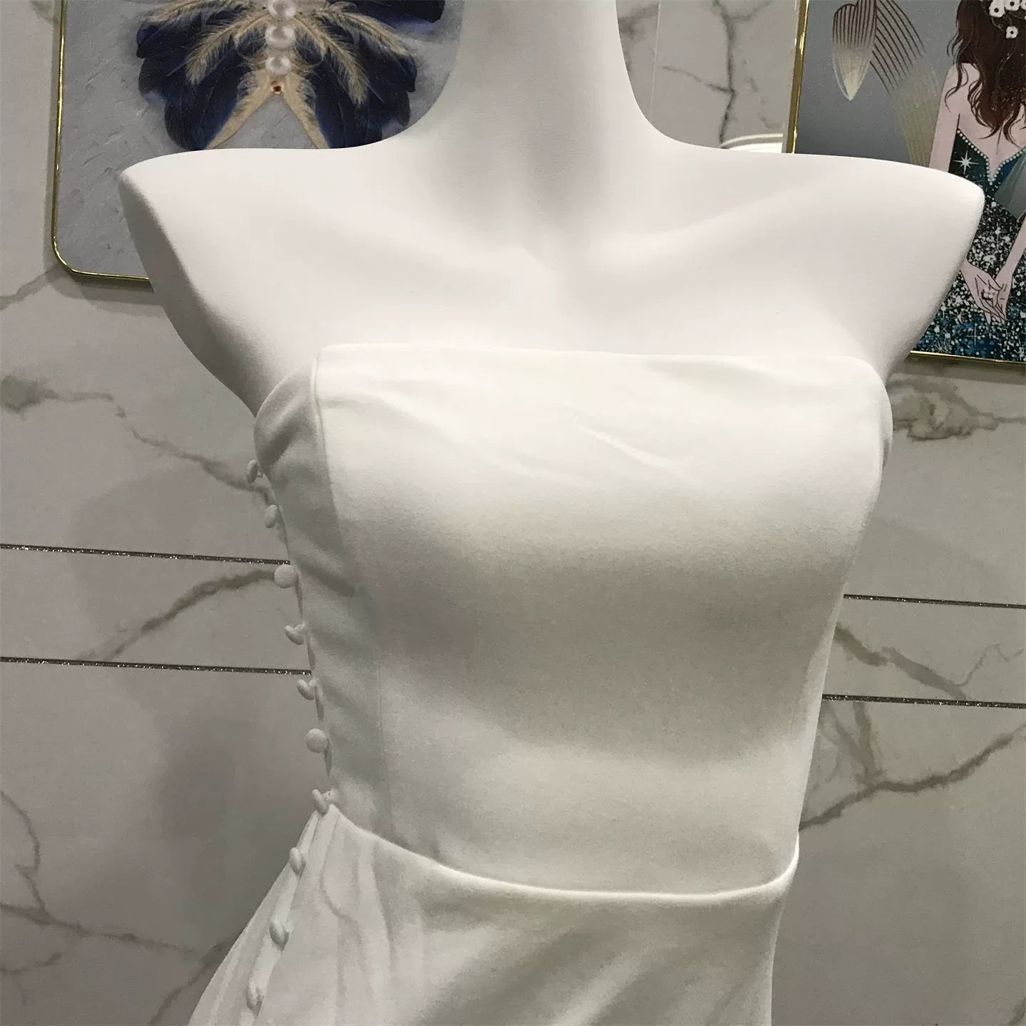 white bandeau hollow slit dress