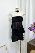 black satin chiffon splicing irregular hem bandeau