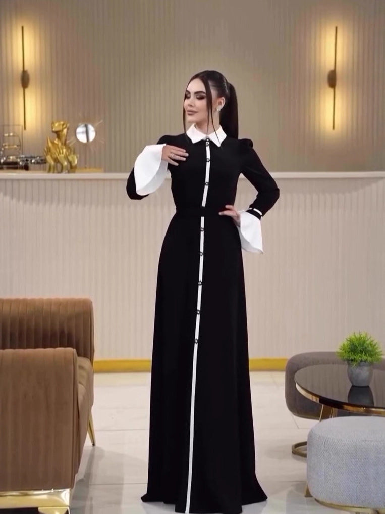 carlin long-sleeved long skirt waist dress