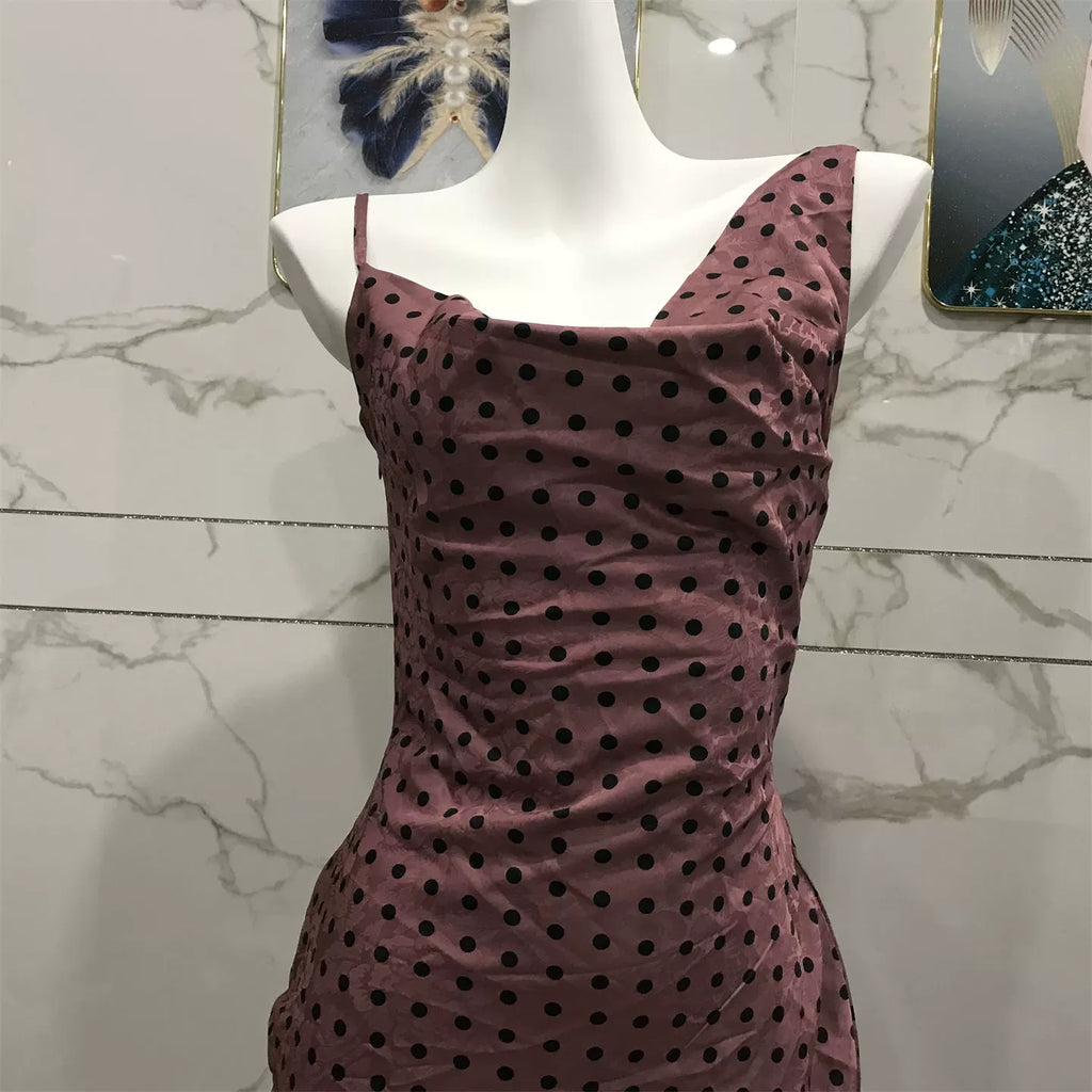 polka dot print swing collar dress