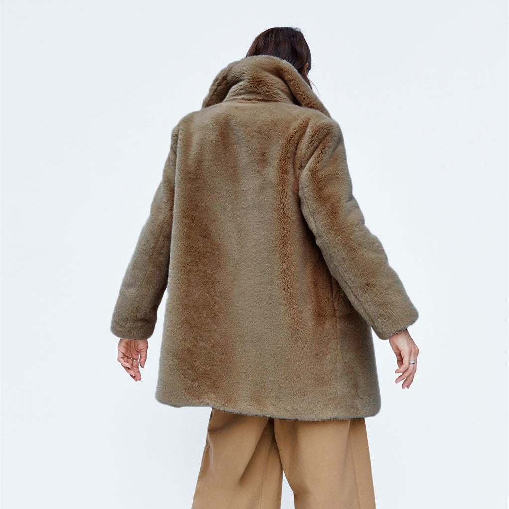 mid-length otter rabbit fur plush jacket