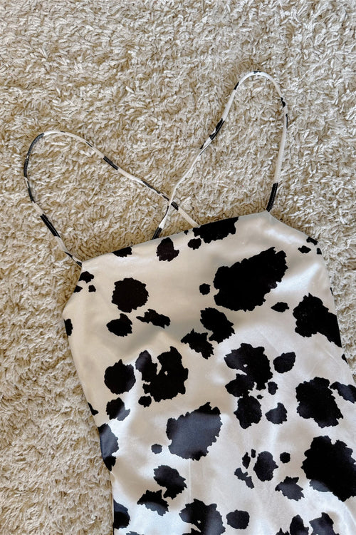 cow lace-up backless slit suspender dress