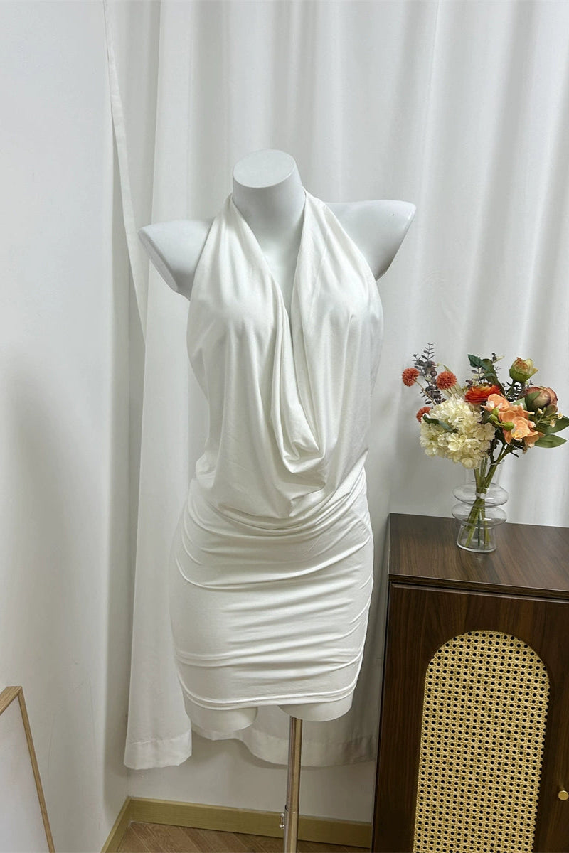 white halterneck dress