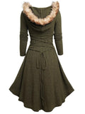 Christmas Ladies Retro Long Sleeve Plush Splicing Dress