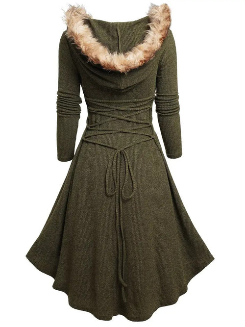 Christmas Ladies Retro Long Sleeve Plush Splicing Dress